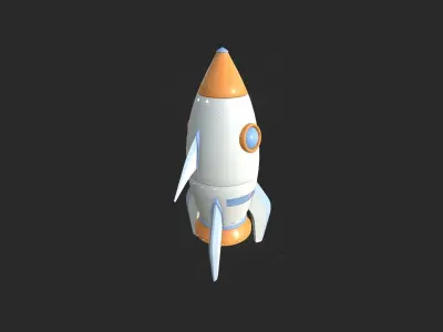 Cartoon Spaceship 01 White Orange - Spacecraft Vehicle SciFi Low-poly 3D model
