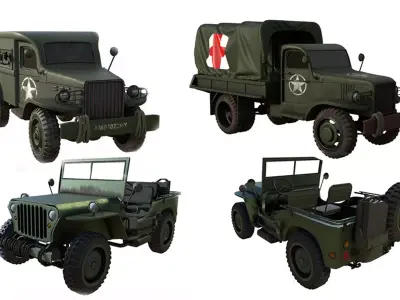 WW2 US Military Vehicle Collection Low-poly 3D model