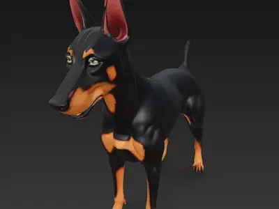 Dog Doberman Realistic 3D Model - Low Poly Realistic Low-poly 3D model