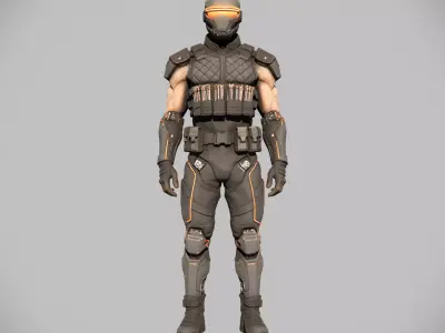 Orange Accent Tactical Combat Suit 3D model
