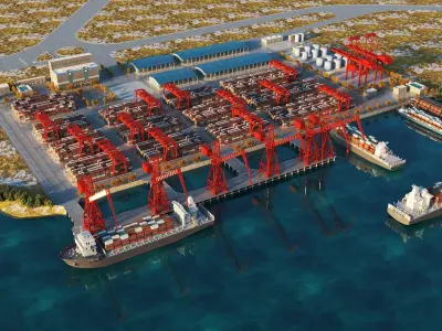 Industrial Cargo Port And Container Terminal Complete Scene 3D model