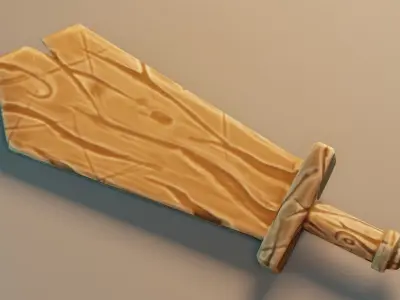 Stylized Wooden Training Sword Low-poly 3D model