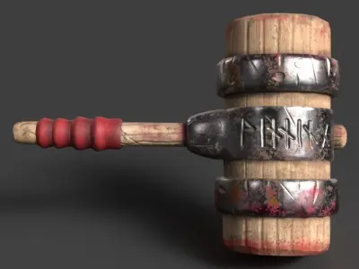 Stylized Hammer Textures with blood and without Low-poly 3D model