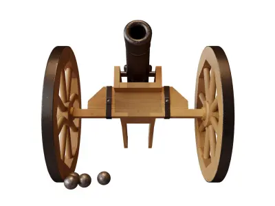 Cannon wooden on wheels 3D model