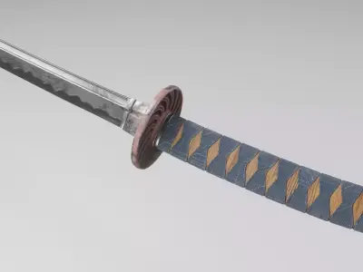 Stylized rusty katana with jeans handle PBR low-poly game ready Free low-poly 3D model