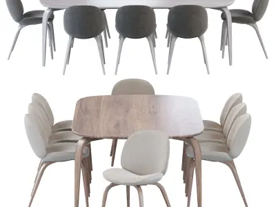 Beetle Dining Chair and Gubi Dining Table Elliptical 3D model
