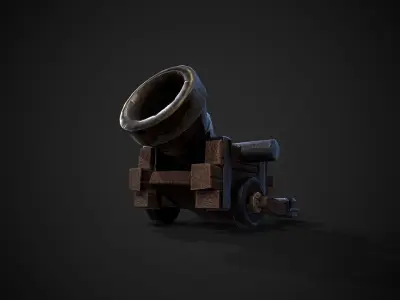 Stylized Cannon with Ball Low-poly 3D model