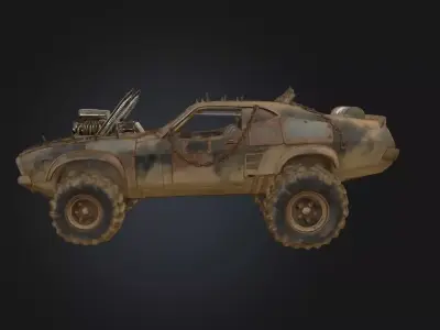 Post Apocalyptic Muscle Car  Wasteland Raider Vehicle   Low-poly 3D model