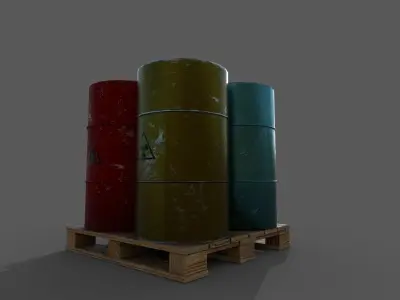 barrels three on pallet Low-poly 3D model