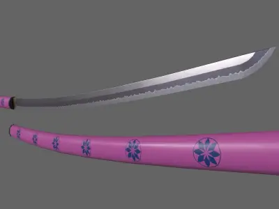 PBR Katana Japanese Sword Pink V3 Low-poly 3D model