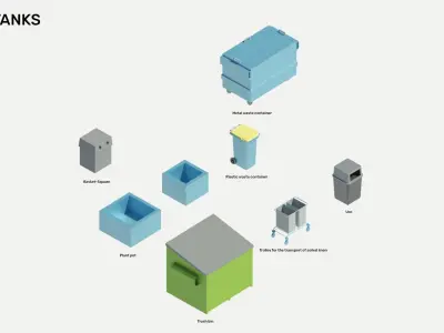 Litter bins and waste containers - Pack of revit families 3D model