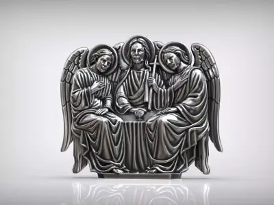 Holy Trinity Medallion Antique Relief  Orthodox Cross Pendant 3D print model
