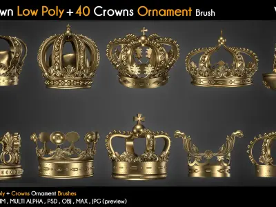 20 Crown Low Poly 40 Crowns Ornament Brush  Vol 3 Low-poly 3D model