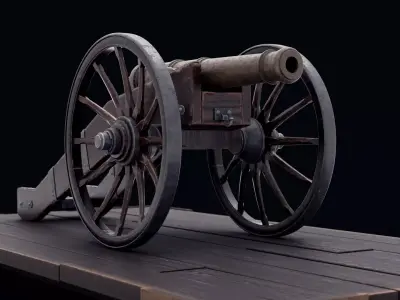Old realistic cannon Low-poly 3D model