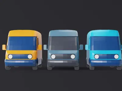 Delivery Van Stylized Blue Prime Yellow 3D Model Pack