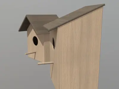Birdhouse two wooden houses Low-poly 3D model