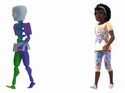 Girl Child Black Home Style Rigged 3D model