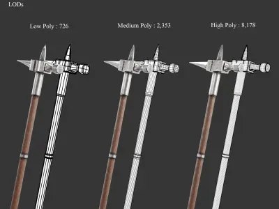 Medieval Collection Weapons Warhammers 3D Model Pack purchase