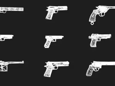 guns rigged pistol pack 3D model