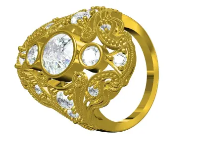 Antique Art Deco Filigree Engagement Ring 3D print model order