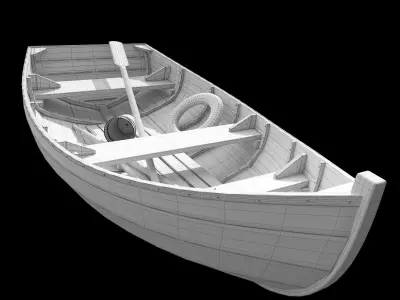Old wooden painted boat 3D model