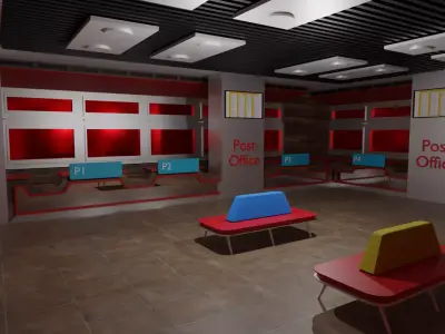 Post Office Interior Low-poly 3D model get