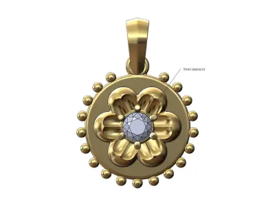 Beaded diamond Florentine solitaire pendant charm 3D print model
