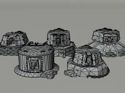 Cartoon Dieselpunk  gun turrets Polygonal Style Low-poly 3D model