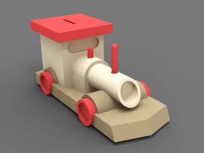 Wooden train toy piggy bank money box 3D model