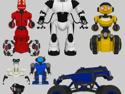Collection of 7 toy robots 3D model