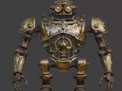 Gilded Mechanized Automaton 3D Model Low-poly 3D model