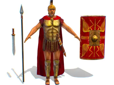 Greek Ancient Warrior Armor Shield Spear Sword Low-poly 3D model
