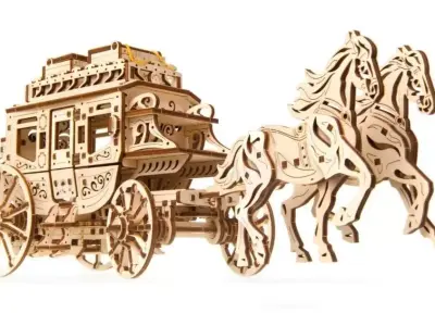 Horse-drawn Stagecoach - 3D DIY Wooden Mechanical Puzzle Model 3D model