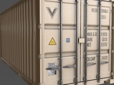 PBR 20 ft Shipping Cargo Container Version 1 - White Low-poly 3D model