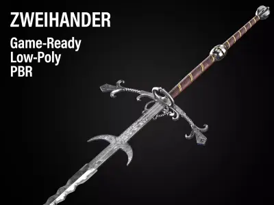 Zweihander Weapon Melee Sword Low-Poly Game-Ready PBR Low-poly 3D model