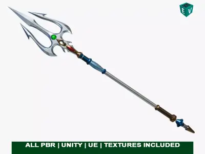 Fantasy Trident 06 All PBR Unity UE Textures Included Low-poly 3D model
