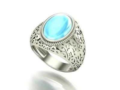 Silver Filgiree Ring carved oval cab gemstone 3D print model