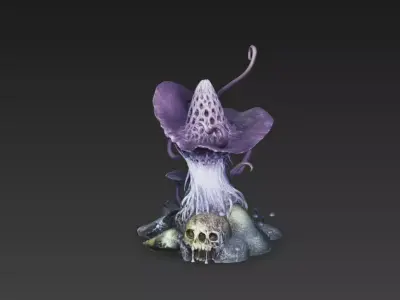 Eldritch Alien Mushroom with Skull  4K PBR High-Poly 3D model