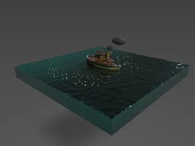 Tugboat Fireflies scene Low-poly 3D model