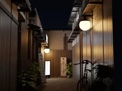 Japanese street scene 3D model