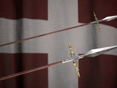 Medieval logn templar battle spear Game ready Low-poly 3D model