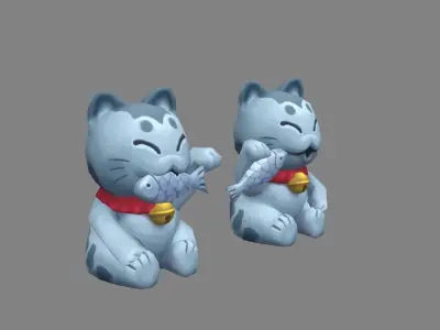 Cartoon beckoning cat - Lucky Cat - Store mascot Low-poly 3D model