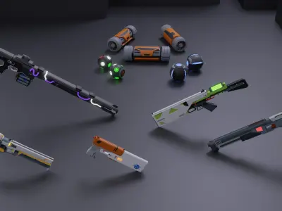 Firearms-Guns-Melee Weapons  low poly Low-poly 3D model