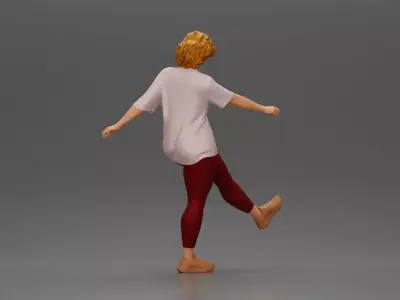Woman in casual outfit joyfully kicks her leg with energy 3D print model