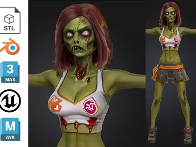 Stylized Zombie Cheerleader Girl Low-poly 3D model