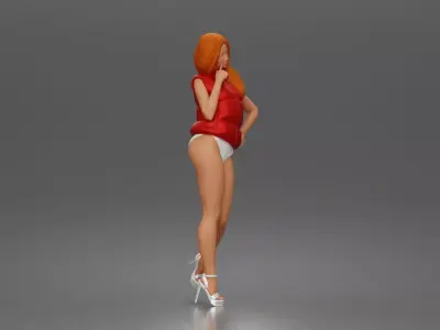 Woman poses flirtatiously wearing puffer vest bottoms 3D print model