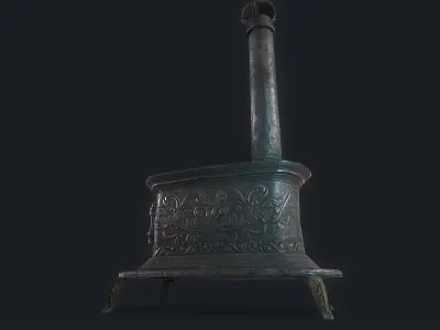Old Stove cast iron Low-poly 3D model