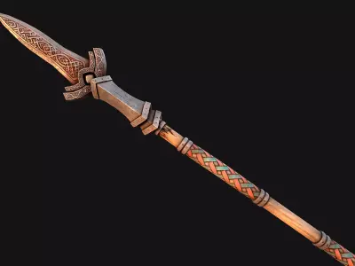 Medieval Wooden Nordic Spear Weapon Low-poly 3D model