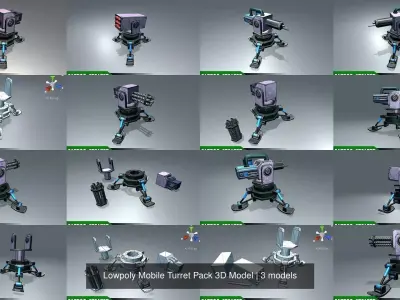 Lowpoly Mobile Turret Pack 3D Model