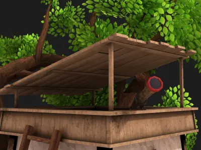 Hut and Tree Low-poly 3D model